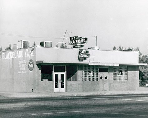 The Black Board Bar Bakersfield, Ca.. Original black and white photo.